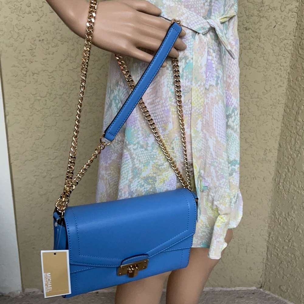 Michael Kors Kinsley Medium Flap Shoulder Bag Crossbody in French Blue - Picture 7 of 16